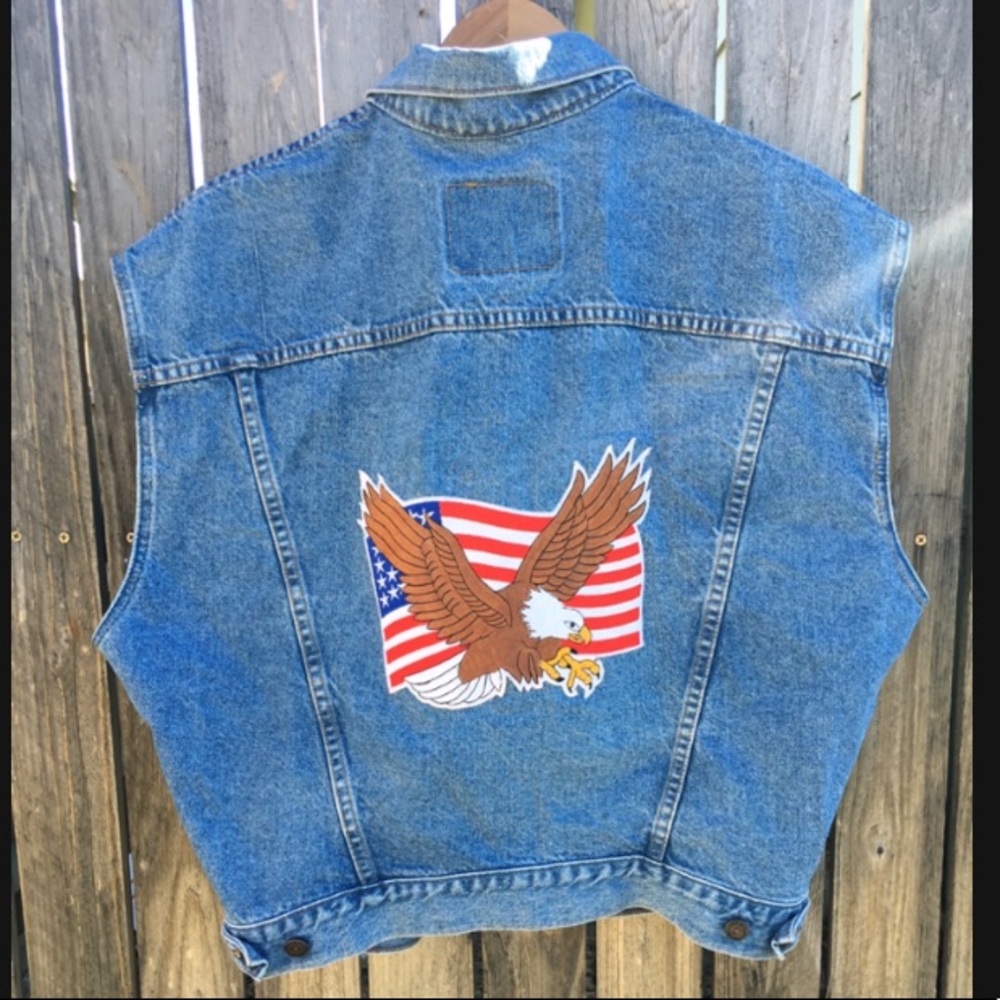 Denim Levi’s Trucker Vest American Flag Bald Eagle